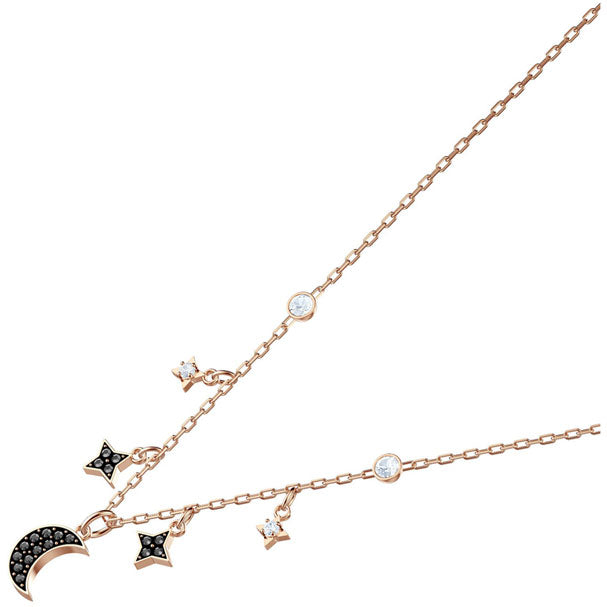 Swarovski Duo Moon Necklace, Black, Rose Gold Plating 5429737