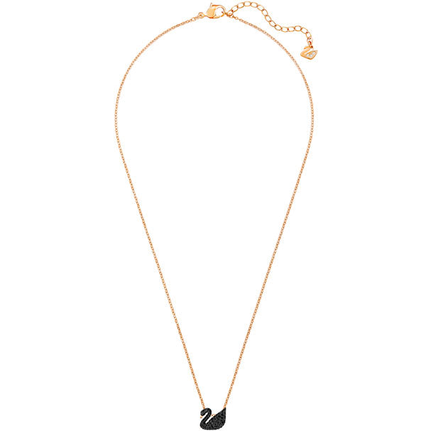Swarovski Iconic Swan Pendant, Small, Black, Rose Gold Plating 5204133