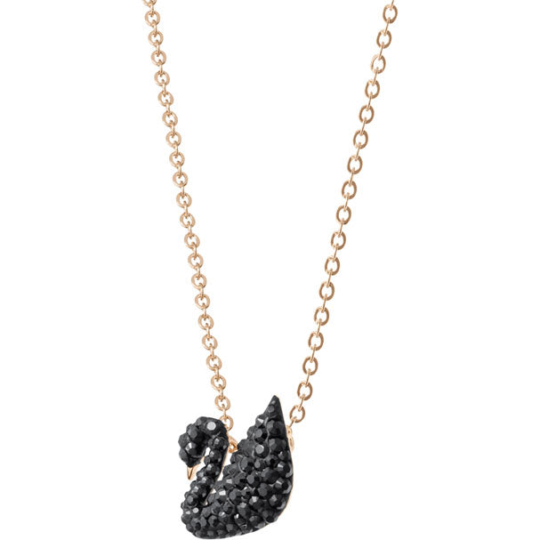 Swarovski Iconic Swan Pendant, Small, Black, Rose Gold Plating 5204133