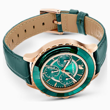 Swarovski Octea Lux Chrono Watch, Leather Strap, Green, Rose-gold tone PVD 5452498