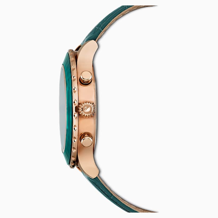 Swarovski Octea Lux Chrono Watch, Leather Strap, Green, Rose-gold tone PVD 5452498