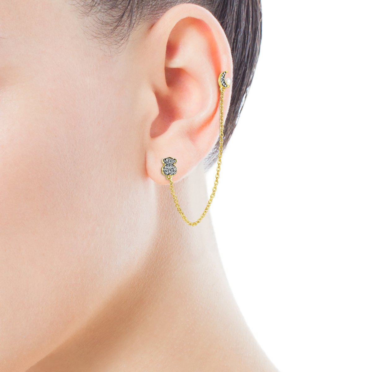 Tous Nocturne double 1/2 Earring in Gold Vermeil with Diamonds and Pearl 918443630