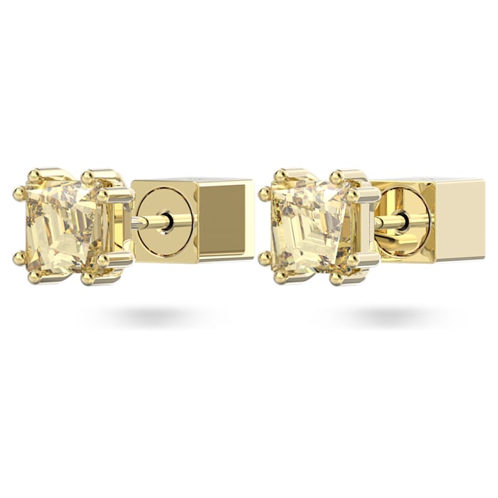 Swarovski Stilla stud earrings Cushion cut, Yellow, Gold-tone plated 5639124