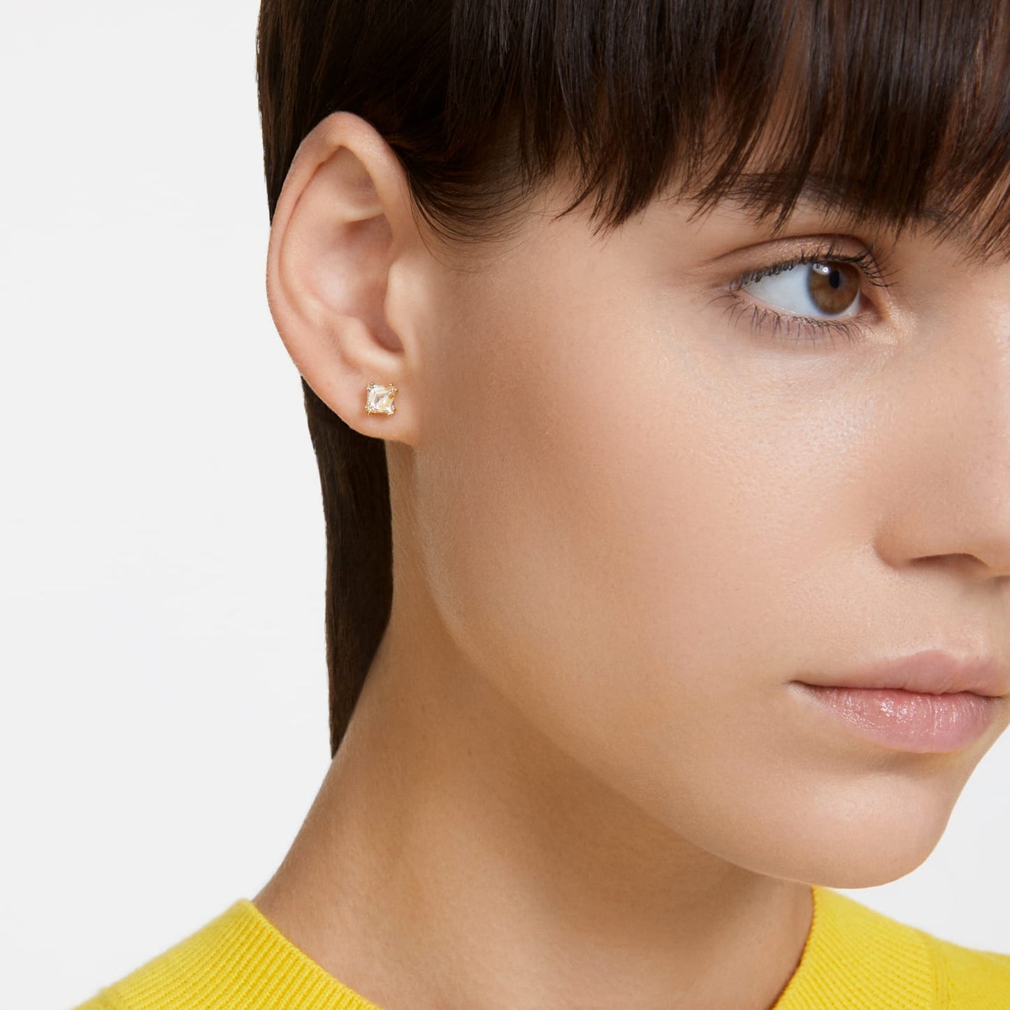 Swarovski Stilla stud earrings Cushion cut, Yellow, Gold-tone plated 5639124