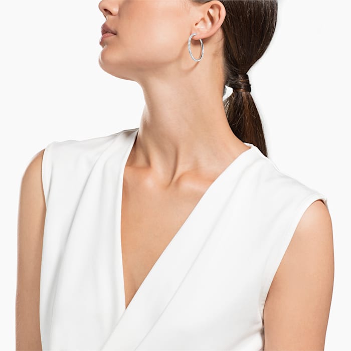 Swarovski Stone Hoop Pierced Earrings, White, Rhodium plating 5389432