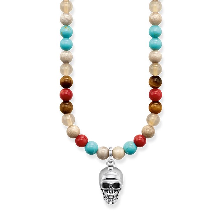 Thomas Sabo Silver Skull Necklace with Multicolored Beads KE1638-883-7