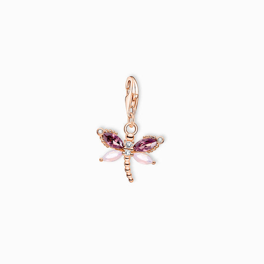 Thomas Sabo Charm Pendant Multicoloured Dragonfly in Sterling Silver Rose Gold Plated 1873-323-7