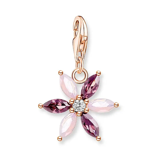 Thomas Sabo Charm Pendant Multicoloured Flower in Sterling Silver Rose Gold Plated 1874-323-7