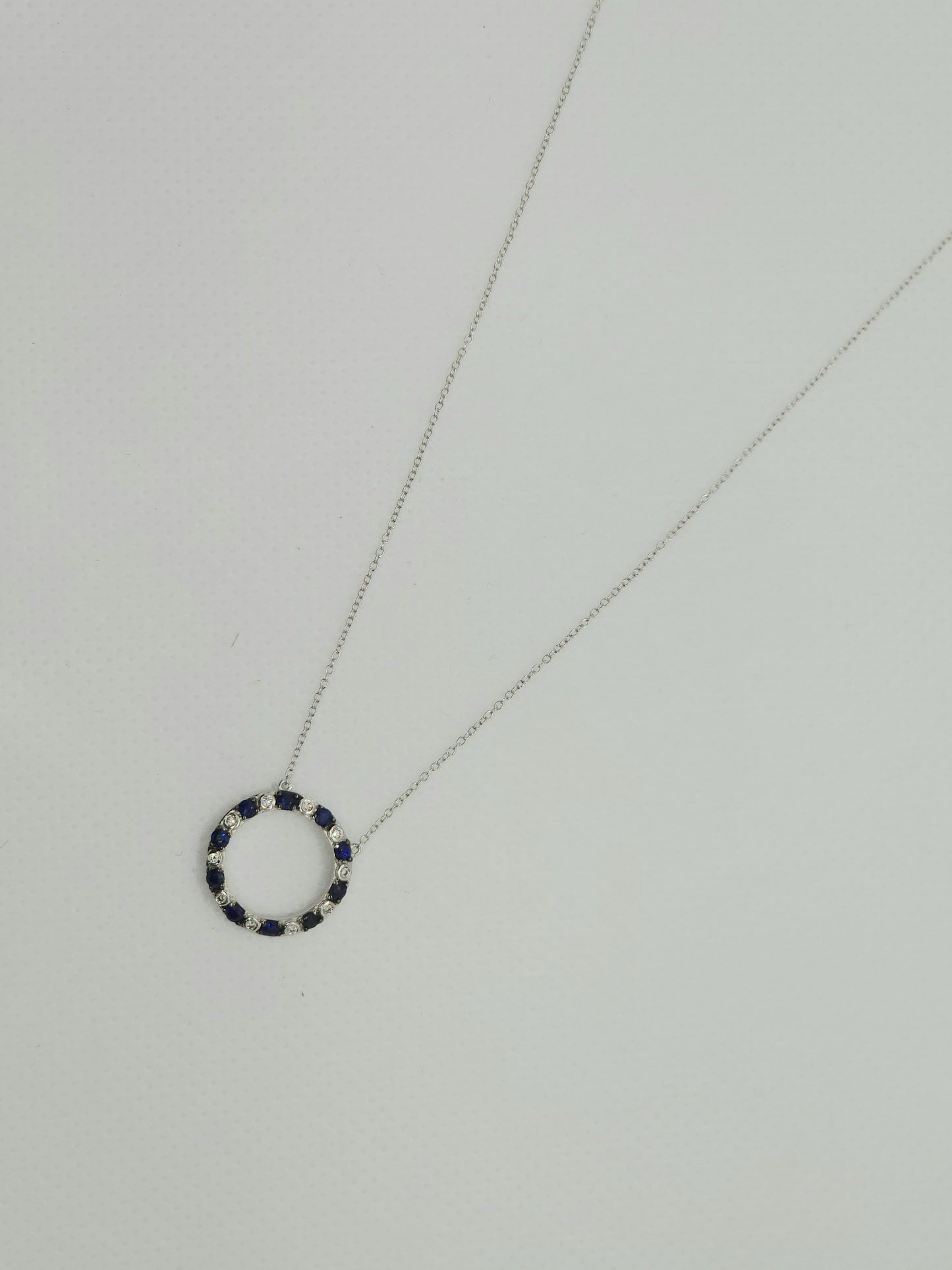 10K White Gold Blue Sapphire Diamond Circle Pendant 20146