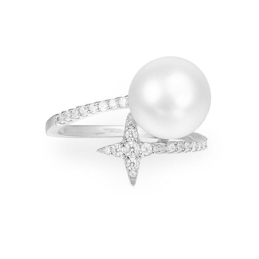 APM Silver Pearl And Star Ring A18989XPL