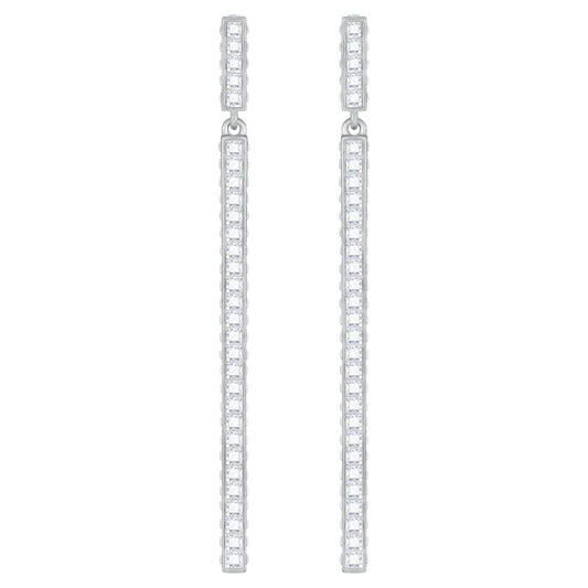 Swarovski Game Clear Crystal Long Pierced Earrings - White - Rhodium Plated 5292399