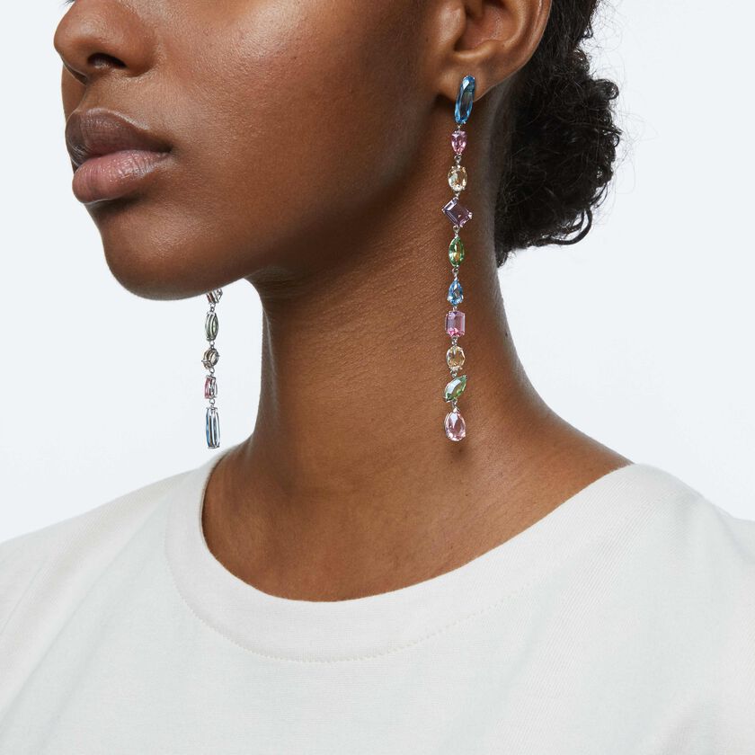 Swarovski Gema drop earrings Extra long, Multicolored, Rhodium plated 5600979