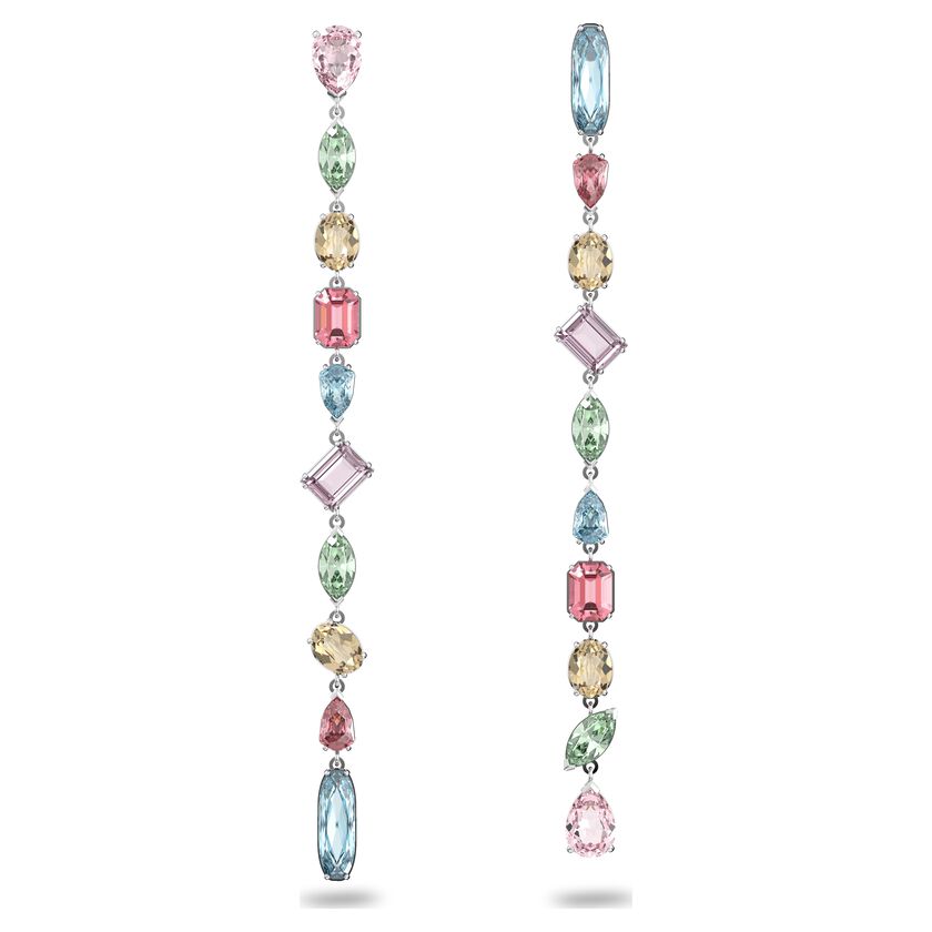 Swarovski Gema drop earrings Extra long, Multicolored, Rhodium plated 5600979