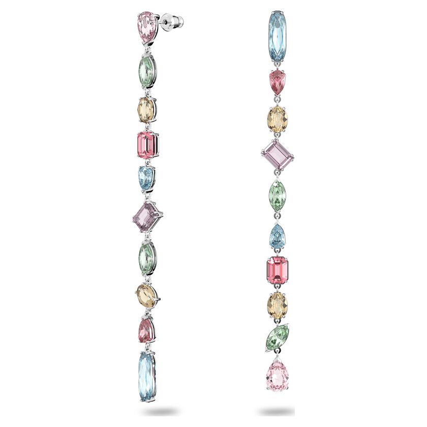 Swarovski Gema drop earrings Extra long, Multicolored, Rhodium plated 5600979