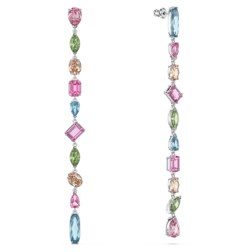 Swarovski Gema drop earrings Extra long, Multicolored, Rhodium plated 5600979