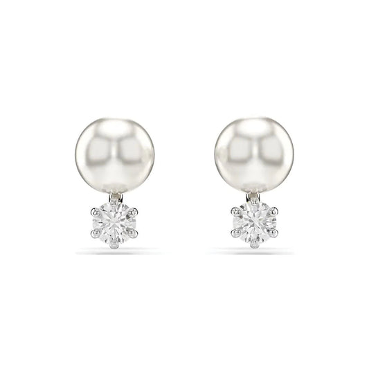 Swarovski Matrix Rhodium Plated Stud Earrings With Crystal Pearls And Clear Crystals 5701604