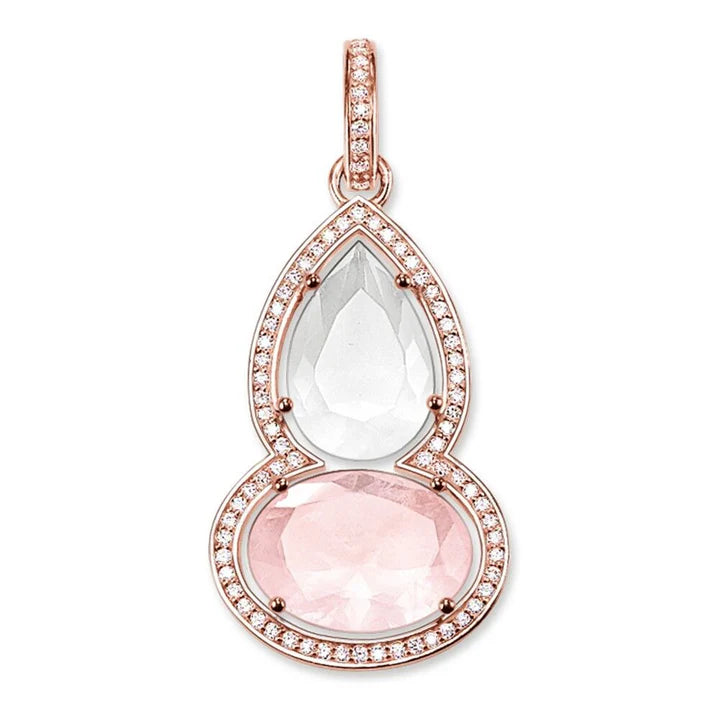 Thomas Sabo Sterling Silver Rose Quartz Milky Quartz Zirconia Pendant Rose Gold Plated PE697-702-9