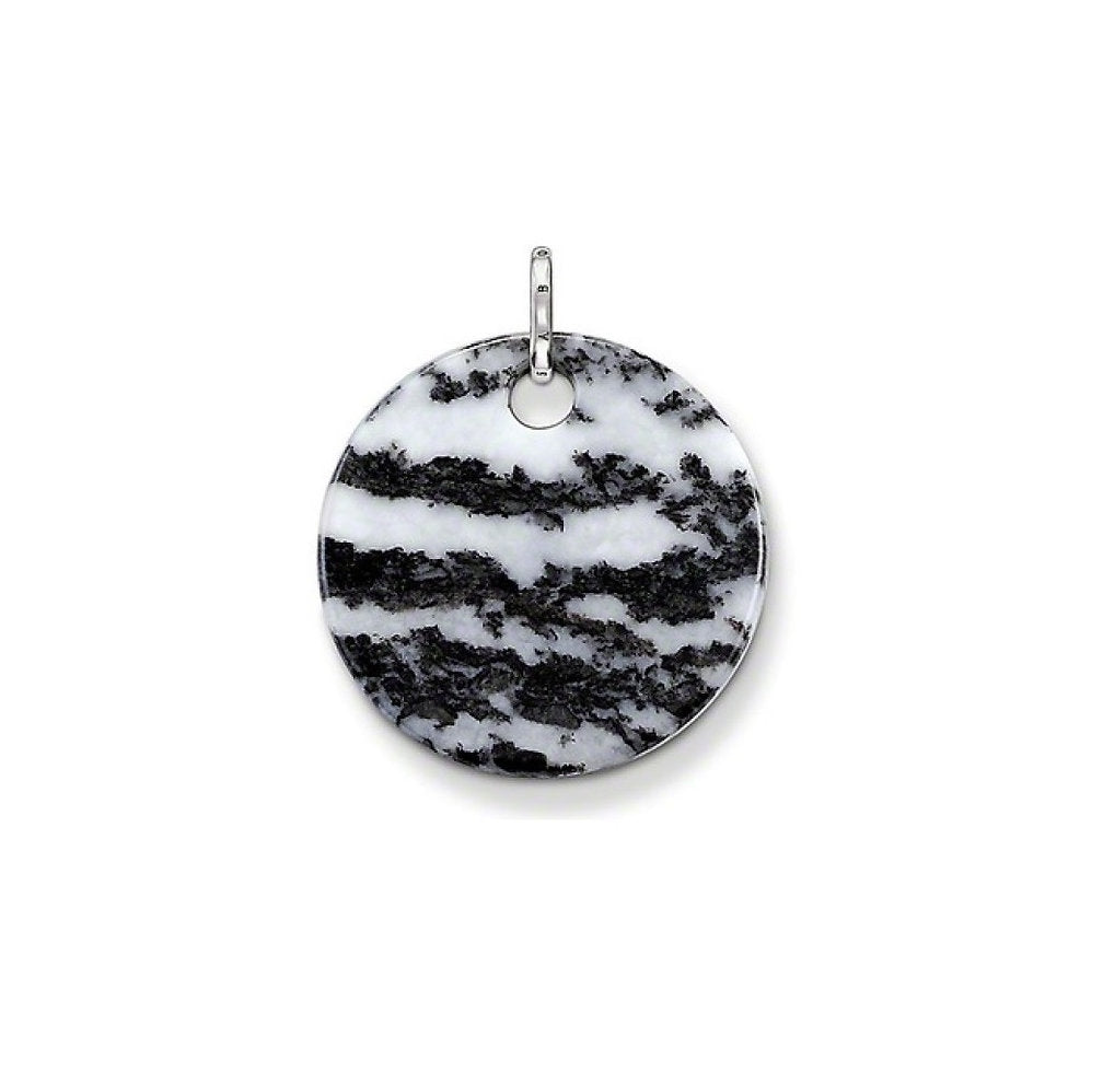 Thomas Sabo Glam And Soul Sterling Silver Zebra Black & White Jasper Small Disc Pendant  PE428-195-18