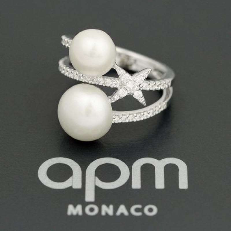 APM Silver Interlaced Pearl And Star Ring A18990XPL