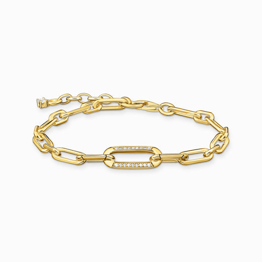 Thomas Sabo Silver Yellow-gold plated link bracelet with anchor element and zirconia A2032-414-14