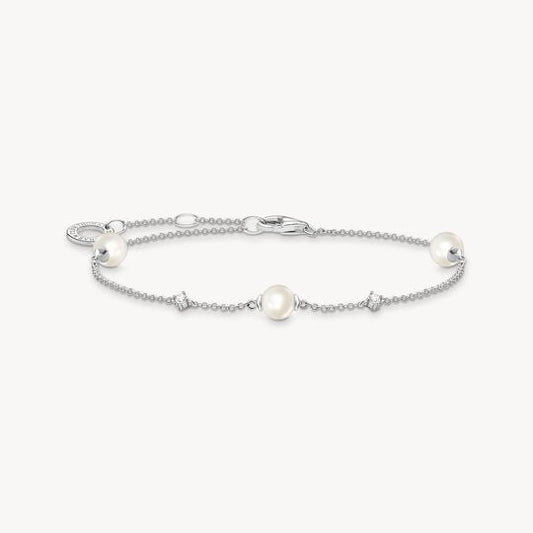 Thomas Sabo Sterling Silver Bracelet Pearls with White Stones A2038-167-14