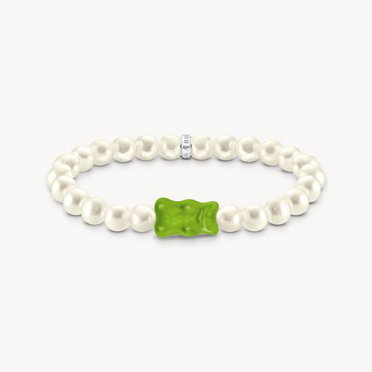 Thomas Sabo HARIBO Silver Pearl Bracelet with Green goldbears A2154-017-6
