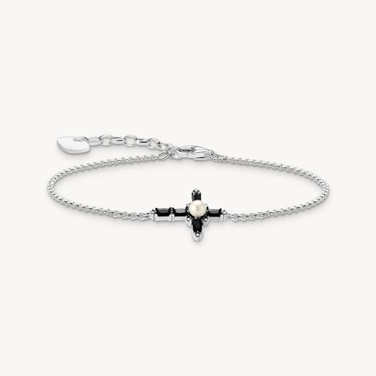 Thomas Sabo Silver Bracelet with BLACK ZIRCONIA & CROSS, CROSS ROMANCE A2173-167-11
