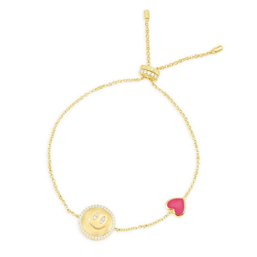 APM Neon Pink Heart & Happy  Face Adjustable Bracelet AB4394XFRY