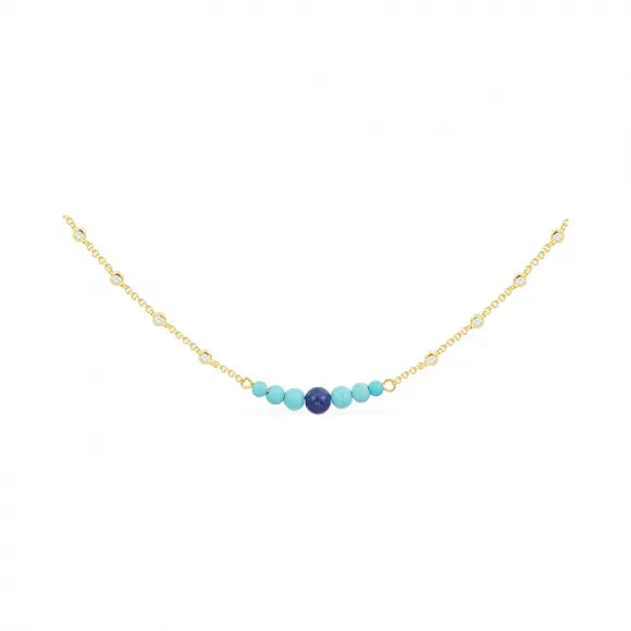 APM Adjustable Blue Stone Necklace Silver Gold-Plated AC5892MY