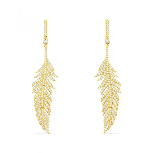 APM Sterling Silver Gold-Plated Feather Dropping Earrings AE11097OXY