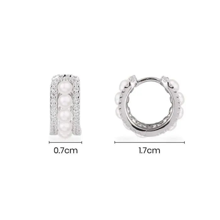 APM Eternelle Sterling Silver Small Double Paved Hoop Earrings with Pearls AE12369XPL