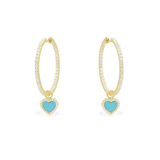 APM ETE Lagoon Blue Hoop Earrings with Heart - Yellow Silver AE13092XTUY