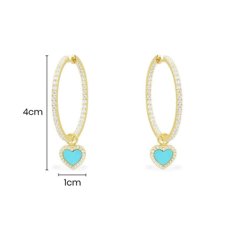 APM ETE Lagoon Blue Hoop Earrings with Heart - Yellow Silver AE13092XTUY