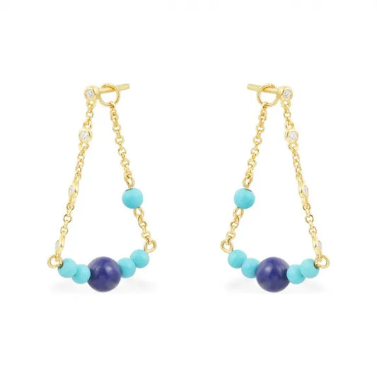 APM Monaco Silver Blue Stone Chain Drop Earrings - Yellow Gold Plated AE13197MY