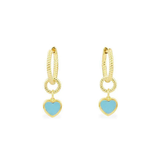 APM ETE Lagoon Blue Hoop Earrings with Circle & Heart - Yellow Silver AE13209TUY