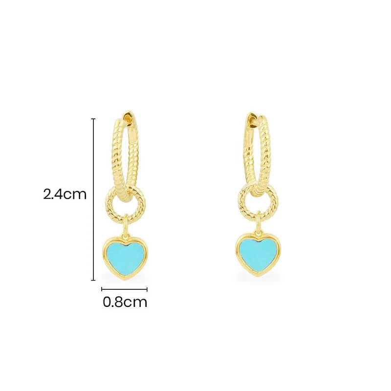 APM ETE Lagoon Blue Hoop Earrings with Circle & Heart - Yellow Silver AE13209TUY