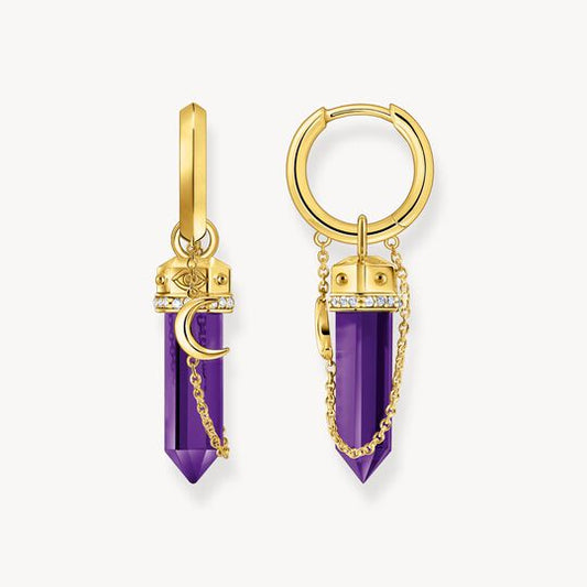 Thomas Sabo Sterling Silver Yellow-Gold Plated Hoop Earrings With Imitation Amethysts CR722-414-13