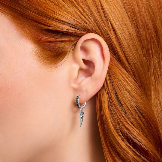 Thomas Sabo Sterling Silver Blackened Single Hoop Earring with Wolf's Tooth & Stones CR725-643-11