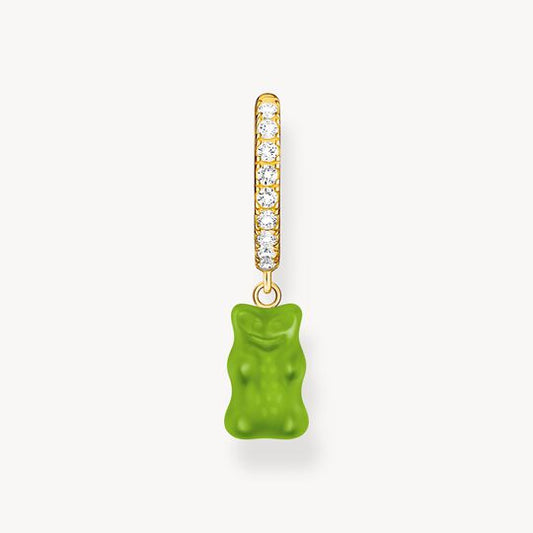 Thomas Sabo HARIBO Sterling Silver Gold-Plated Single Hoop Earring with Green Goldbears & Zirconia CR726-414-6