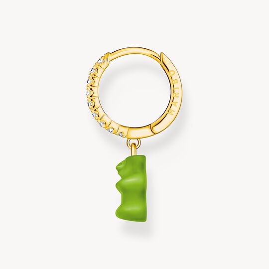 Thomas Sabo HARIBO Sterling Silver Gold-Plated Single Hoop Earring with Green Goldbears & Zirconia CR726-414-6