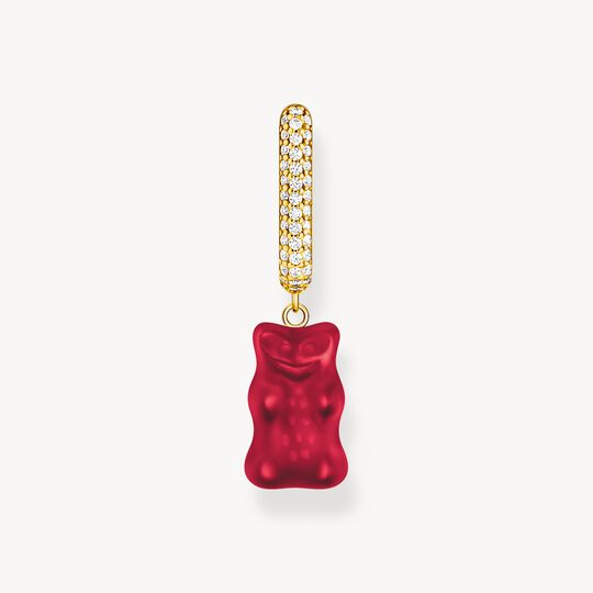 Thomas Sabo HARIBO Sterling Silver Gold-Plated Single Hoop Earring Medium Sized with Red Goldbears CR727-414-10