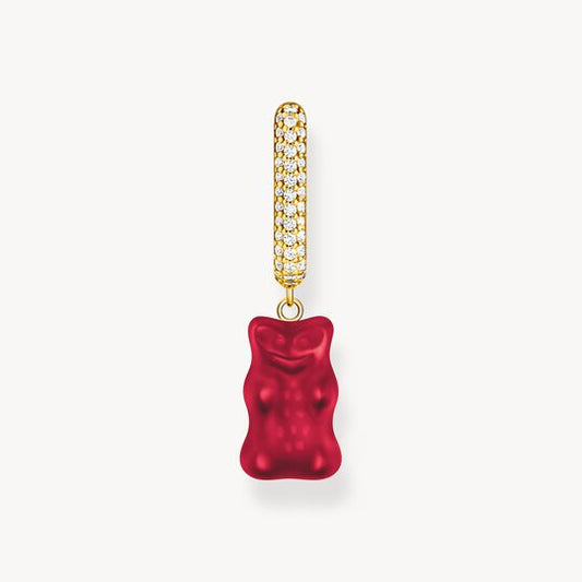 Thomas Sabo HARIBO Sterling Silver Gold-Plated Single Hoop Earring Medium Sized with Red Goldbears CR727-414-10