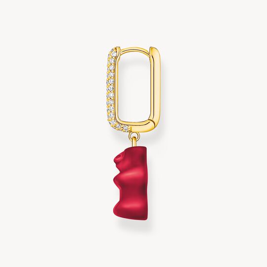 Thomas Sabo HARIBO Sterling Silver Gold-Plated Single Hoop Earring Medium Sized with Red Goldbears CR727-414-10