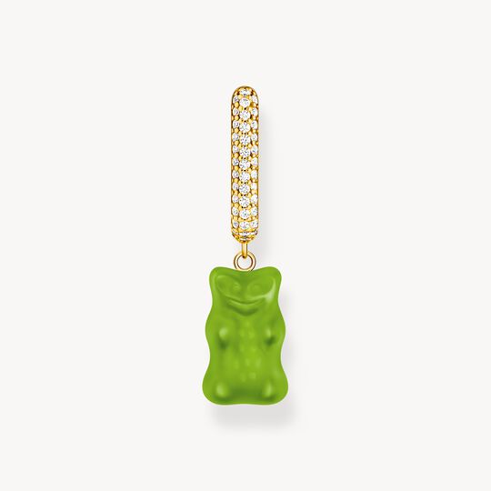 Thomas Sabo HARIBO Sterling Silver Gold-Plated Single Hoop Earring Medium Sized with Green Goldbears CR727-414-6