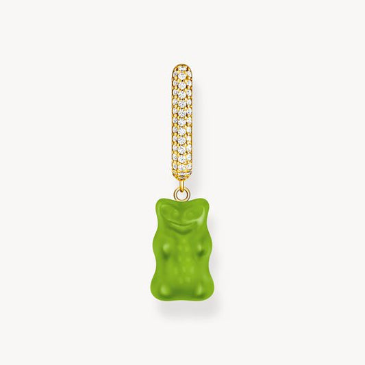 Thomas Sabo HARIBO Sterling Silver Gold-Plated Single Hoop Earring Medium Sized with Green Goldbears CR727-414-6