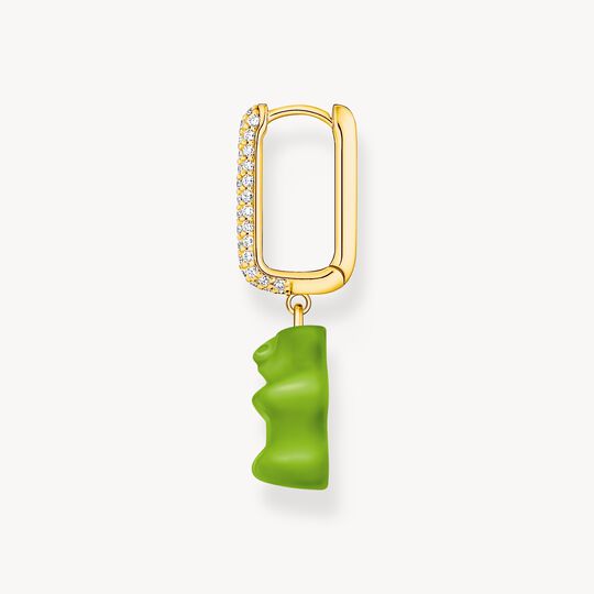 Thomas Sabo HARIBO Sterling Silver Gold-Plated Single Hoop Earring Medium Sized with Green Goldbears CR727-414-6