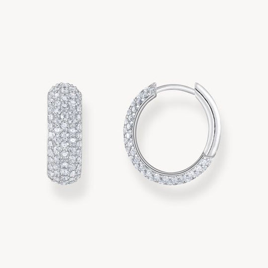 Thomas Sabo Sterling Silver Small Wide Hoop Earrings with White Zirconia Pavé CR731-051-14