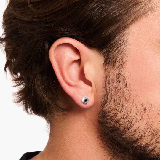Thomas Sabo Sterling Silver Blackened Single Ear Stud with Black Zirconia & Pattern H2283-643-11