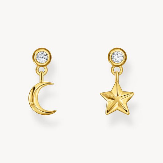 Thomas Sabo Sterling Silver Gold-Plated Ear Studs with Sun & Moon Pendants H2293-414-14
