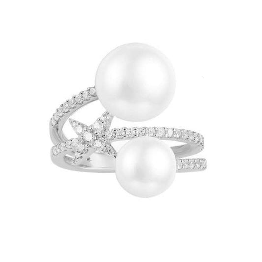 APM Silver Interlaced Pearl And Star Ring A18990XPL